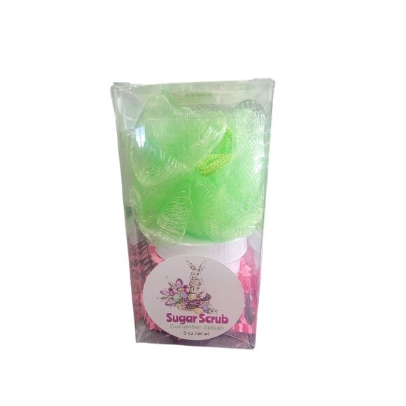 Sugar Scrub Cucumber Splash 3 Oz Gift Set With Green Bath Pouf - Picture 1 of 4